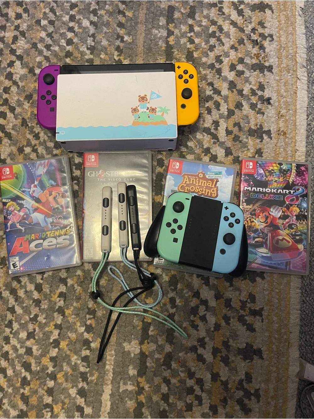 Nintendo Switch with Yellow Left Joy‑Con and Mint Right Joy‑Con